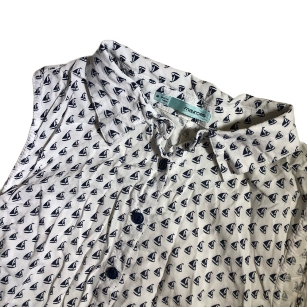 Blue and White Sailboat Button Down Tank - Picture 1 of 4